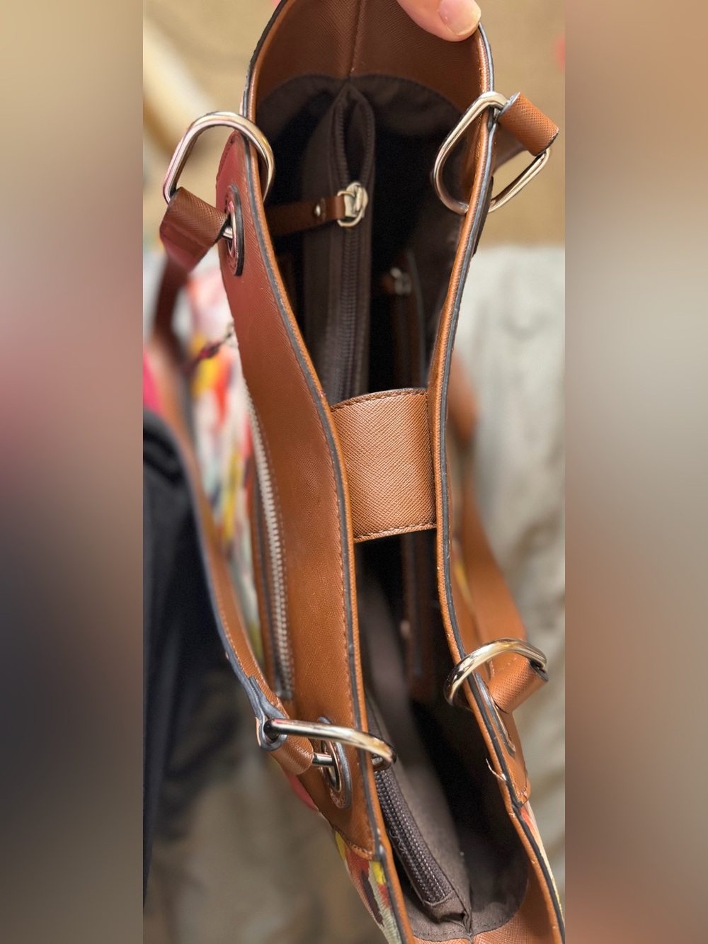 Chaps Multicolor Floral Tote with Brown Trim - Picture 9 of 9